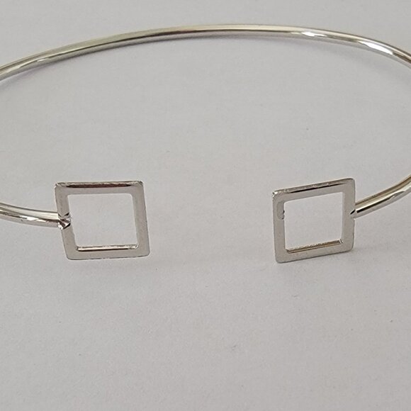 Silver Openwork Geometric Open Cuff w Small Squares Bracelet - Picture 4 of 6